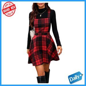 Sleeveless Plaid Suspender Dress Criss Cross Back Ruffle Short Pinafore